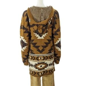 Womens Southwestern Geometric Pattern Hooded Cardigan Brown Black SZ M NWT $90